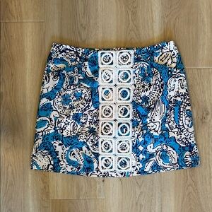 Lilly Pulitzer Blue & White Patterned 100% Cotton Skirt – Women’s 4
